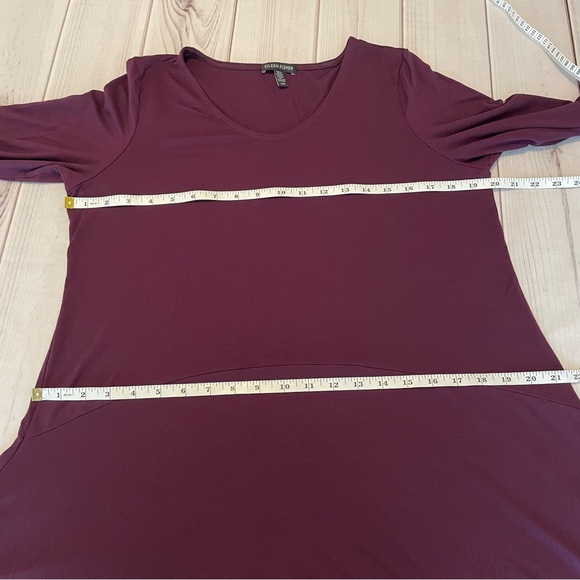 Eileen Fisher Tunic Dress Women’s L Purple Burgundy Flowy 3/4 Sleeve Relaxed Fit - Picture 10 of 15